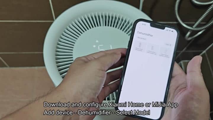 Selecting specific dehumidifier model in app Selecting specific dehumidifier model in app