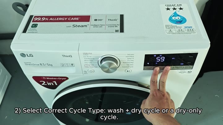 Selecting wash dry cycle on LG Selecting wash dry cycle on LG
