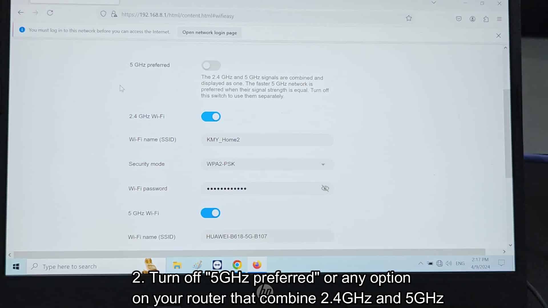 Separate 2.4GHz and 5GHz networks enabled Separate 2.4GHz and 5GHz networks enabled