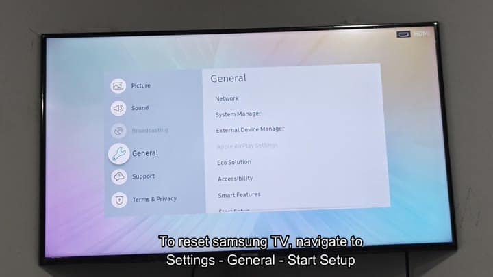 Settings menu with General option selected Settings menu with General option selected