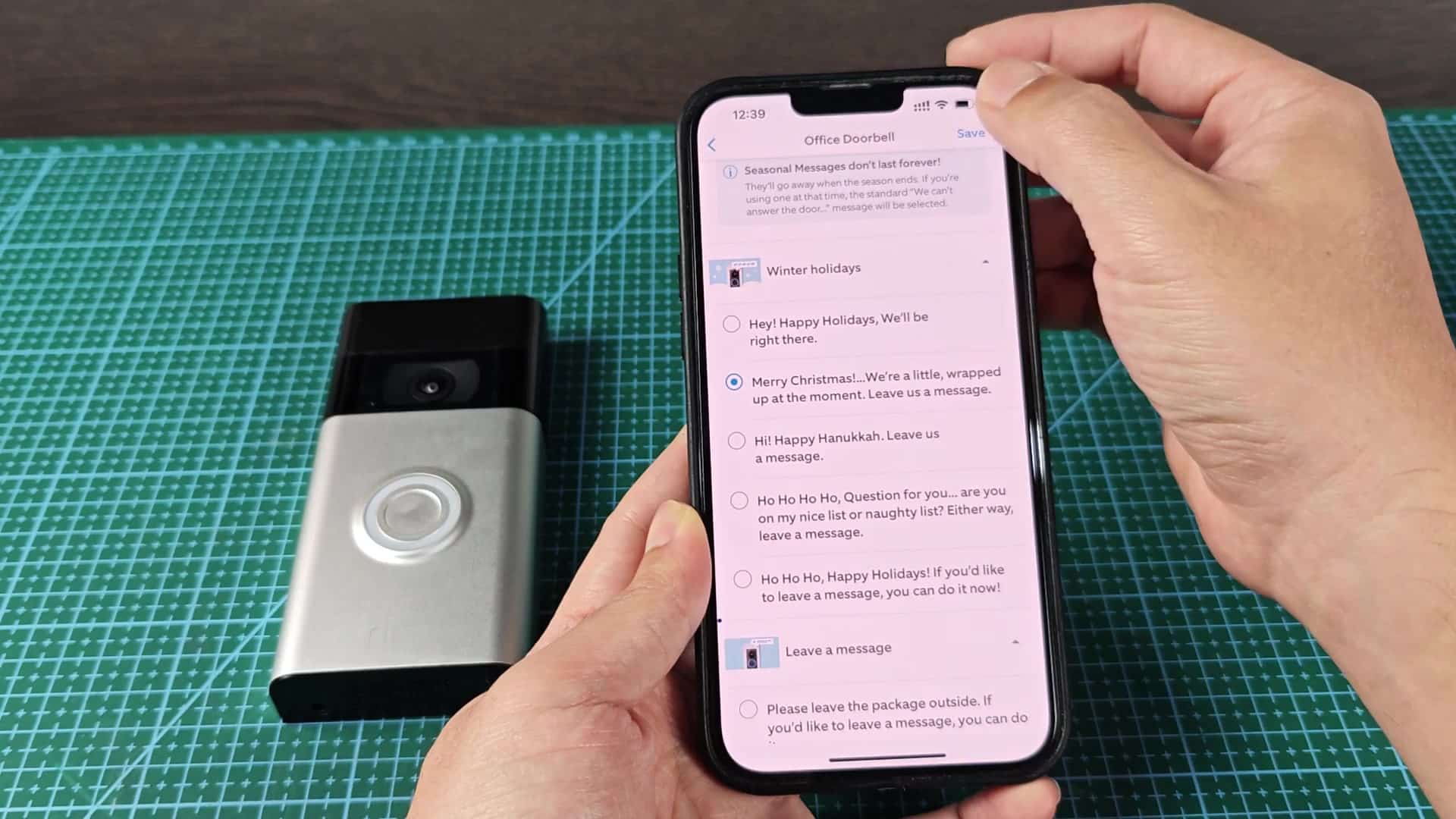 Settings saved confirmation on phone screen Settings saved confirmation on phone screen