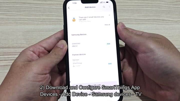 SmartThings app showing available Samsung devices SmartThings app showing available Samsung devices