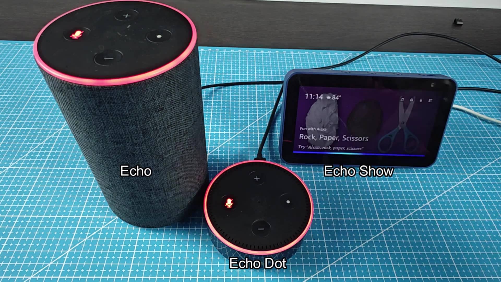 Static view of Amazon Echo devices Static view of Amazon Echo devices