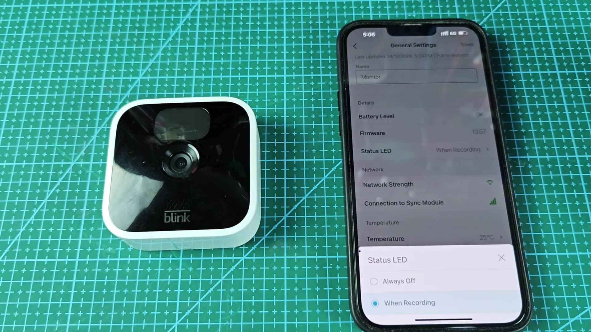 Status LED popup with recording options Status LED popup with recording options