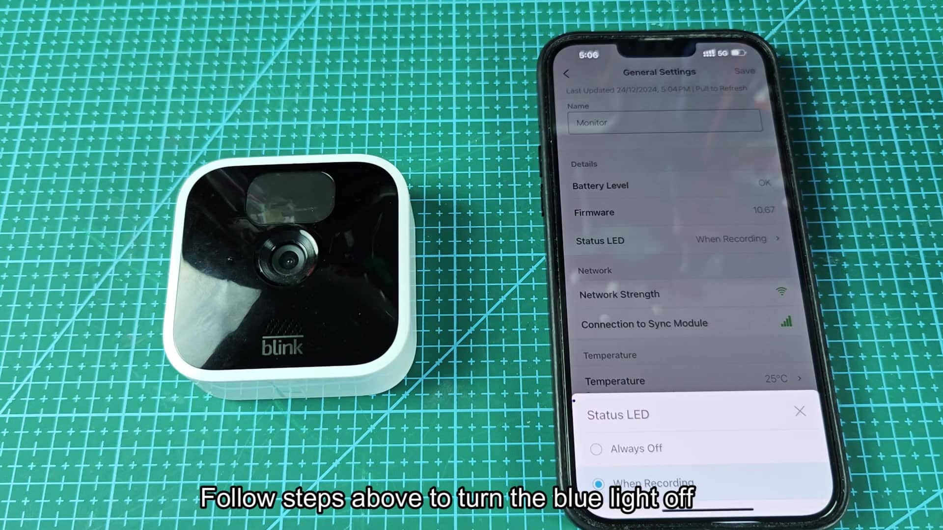 Tapping status options on settings screen Tapping status options on settings screen