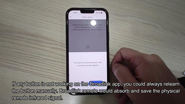 Test button function in Broadlink app interface Test button function in Broadlink app interface
