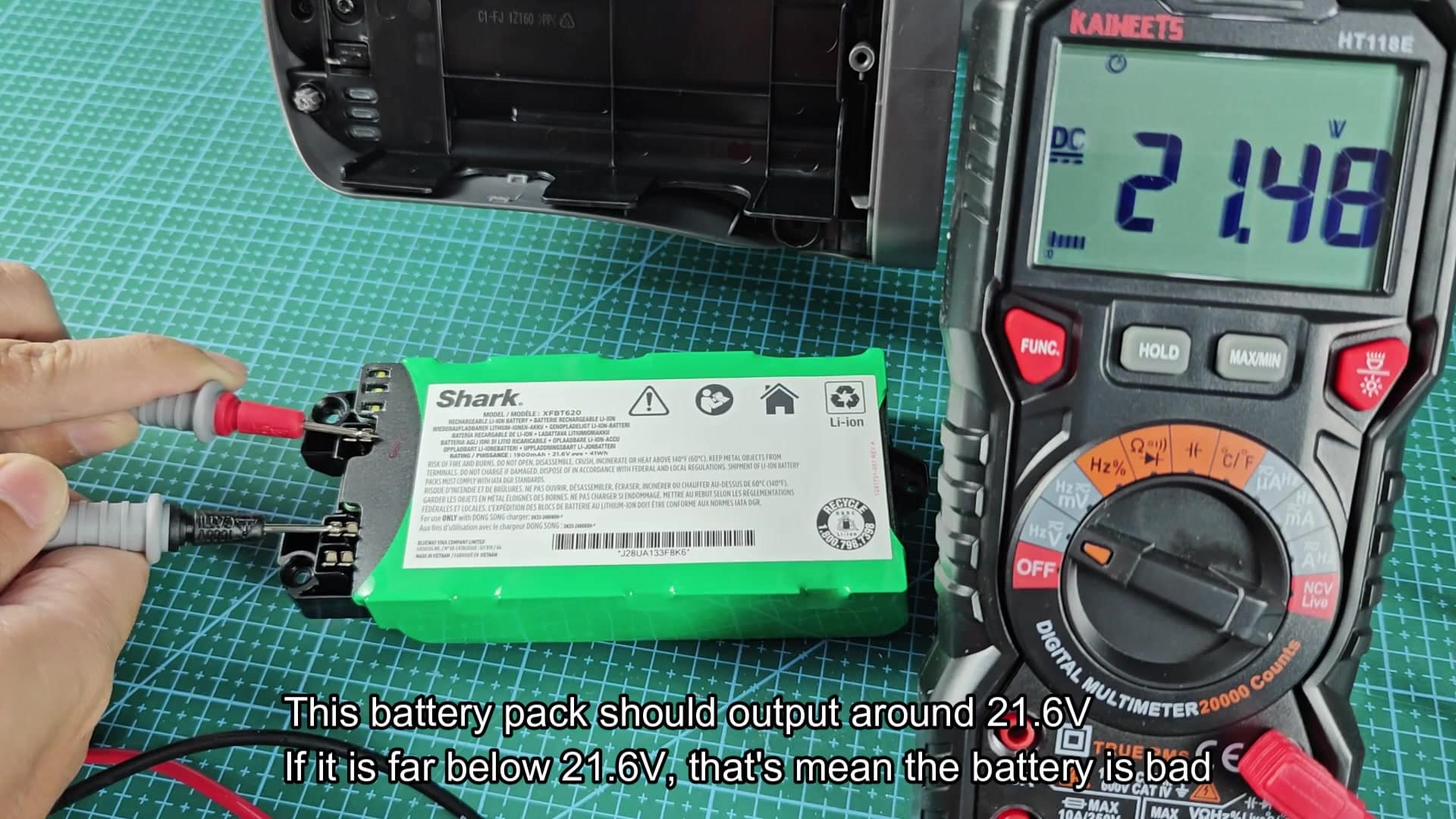 Testing Shark battery voltage with probes Testing Shark battery voltage with probes