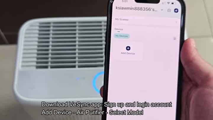 VeSync app Add Device button screen VeSync app Add Device button screen