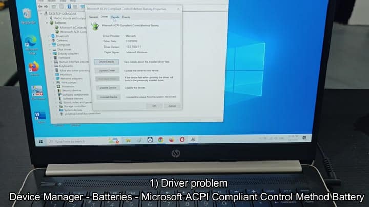 Viewing battery driver details in Device Manager Viewing battery driver details in Device Manager