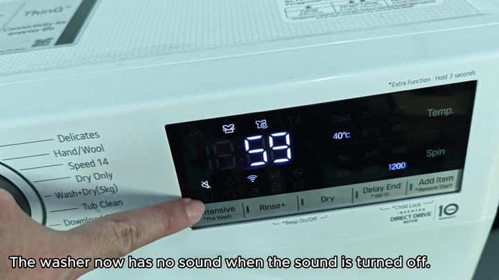 Washer display showing mute setting Washer display showing mute setting