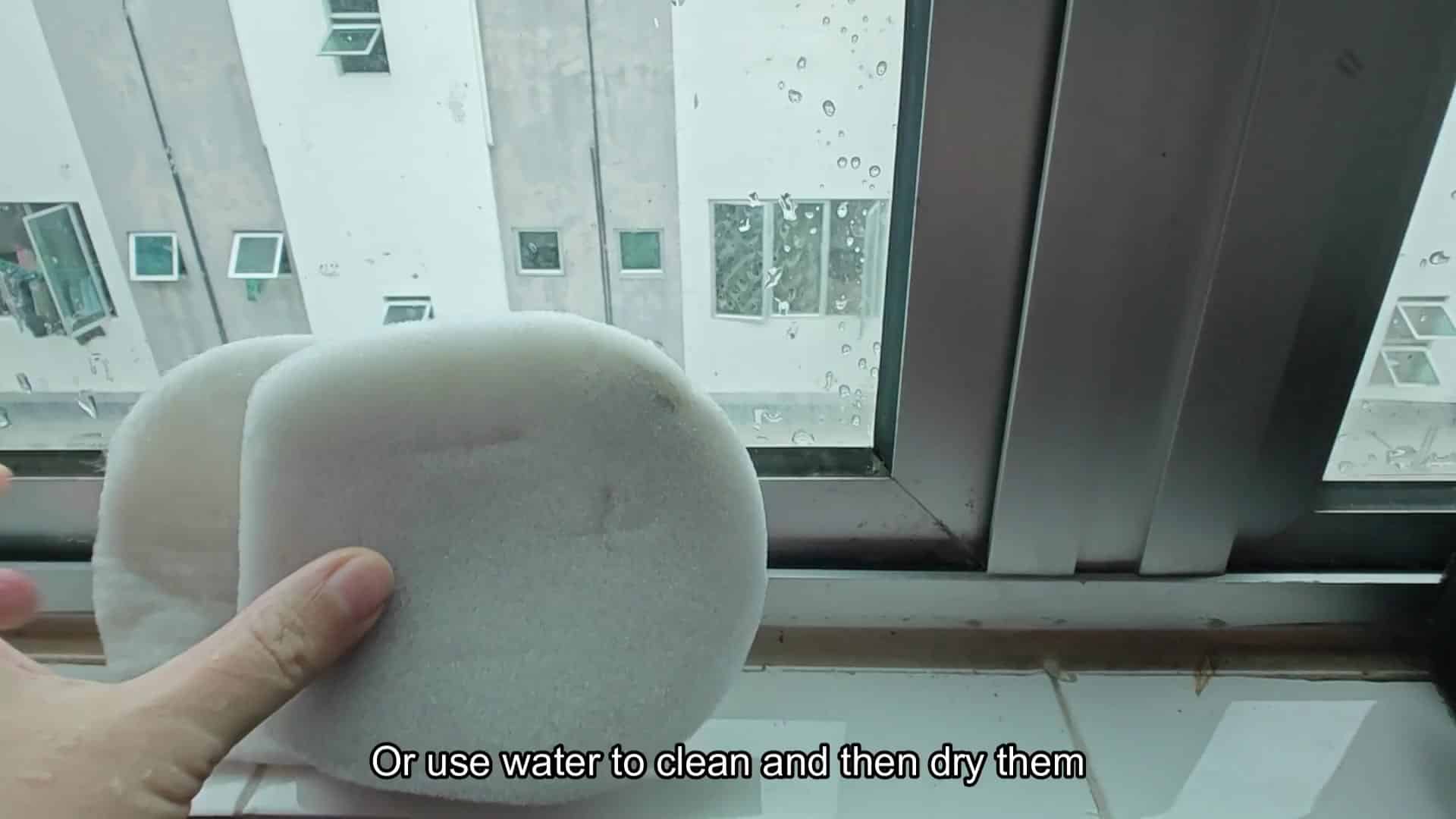 Wet filter pad drying near window Wet filter pad drying near window