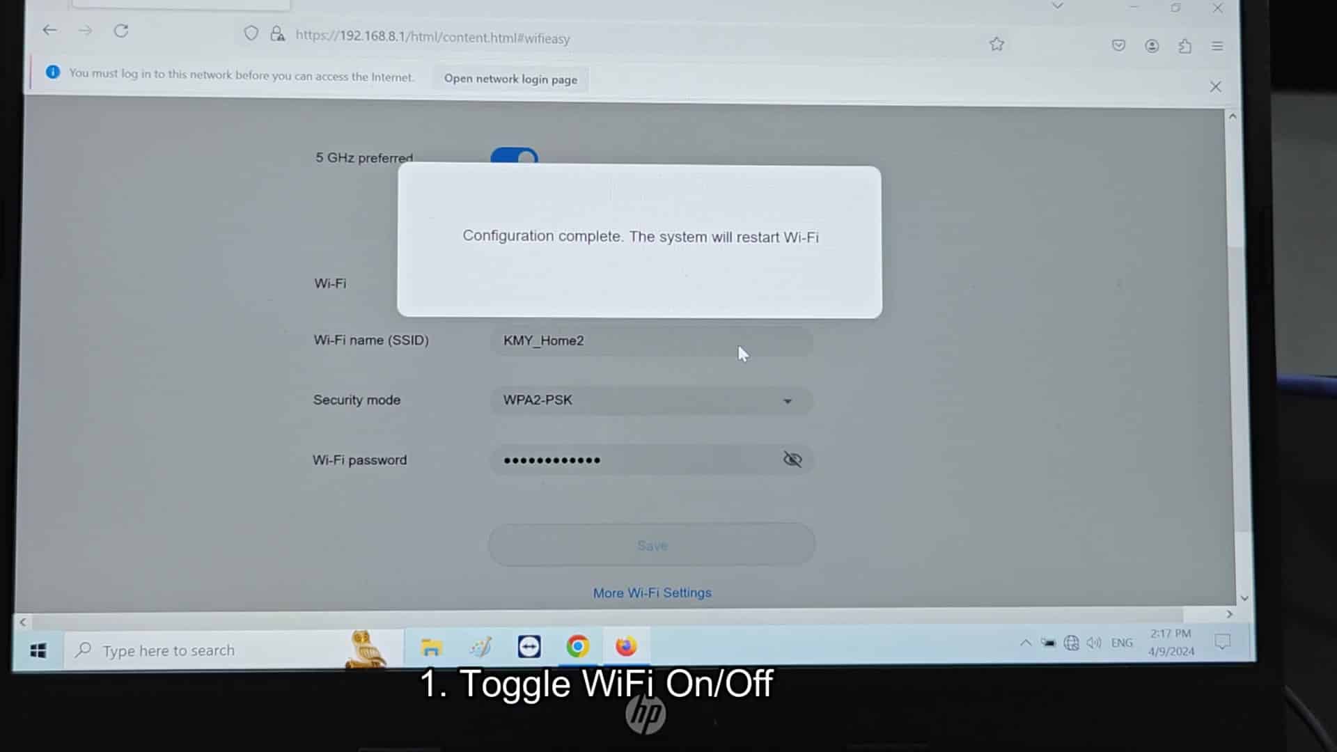 WiFi disabled on router settings interface WiFi disabled on router settings interface