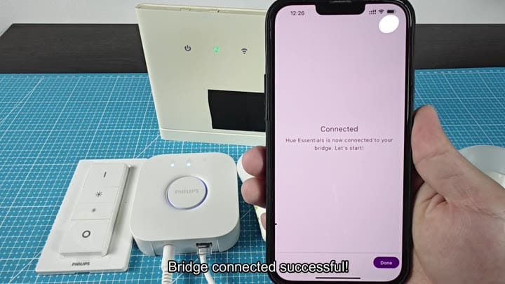 App confirms successful bridge connection status App confirms successful bridge connection status