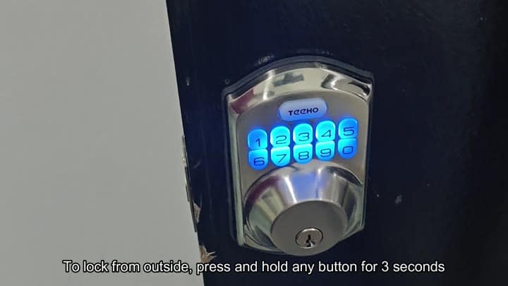 Blue keypad lock with instruction overlay Blue keypad lock with instruction overlay