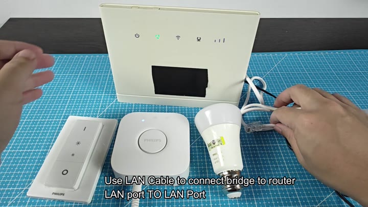 Connecting bridge to router with LAN cable Connecting bridge to router with LAN cable
