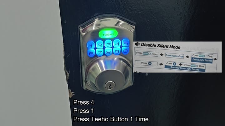 Disabling silent mode on Teeho lock Disabling silent mode on Teeho lock
