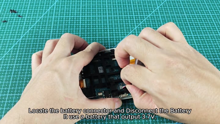 Disconnecting internal battery connector from board Disconnecting internal battery connector from board