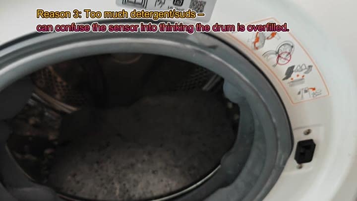 Excess suds inside washing machine drum Excess suds inside washing machine drum