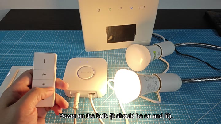 Hue bulb powered on and lit Hue bulb powered on and lit