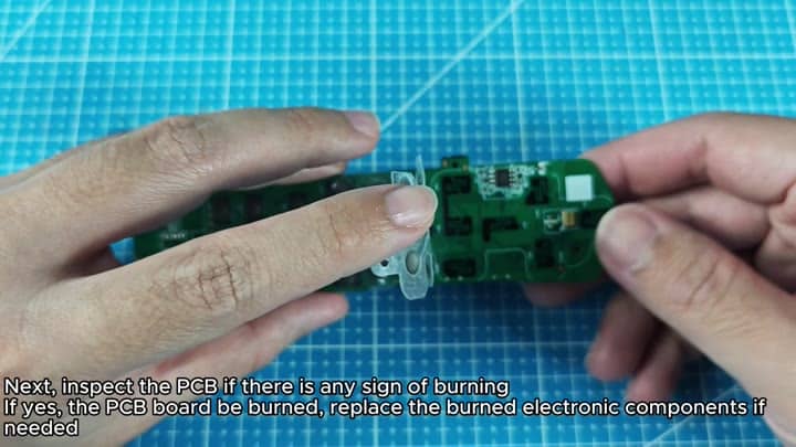 Inspect PCB for signs of burning Inspect PCB for signs of burning
