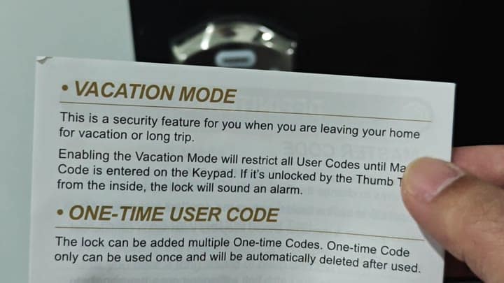 Instruction card explaining Vacation Mode features Instruction card explaining Vacation Mode features