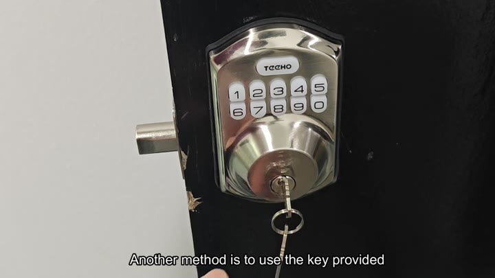 Key inserted into TEEHO door lock keyhole Key inserted into TEEHO door lock keyhole