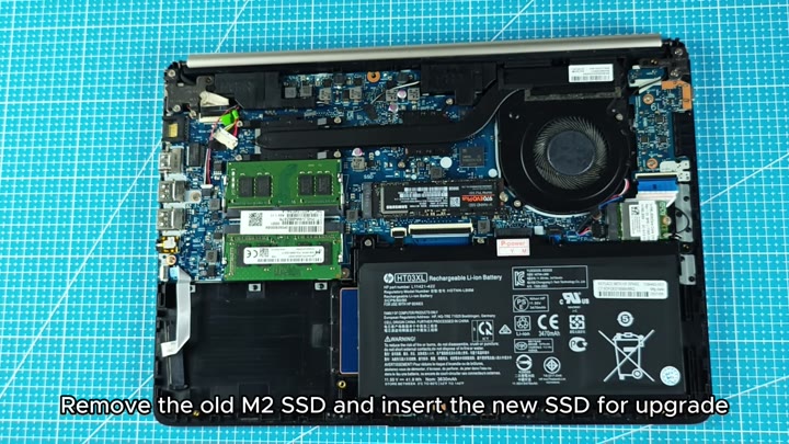 Laptop internals with SSD slot Laptop internals with SSD slot