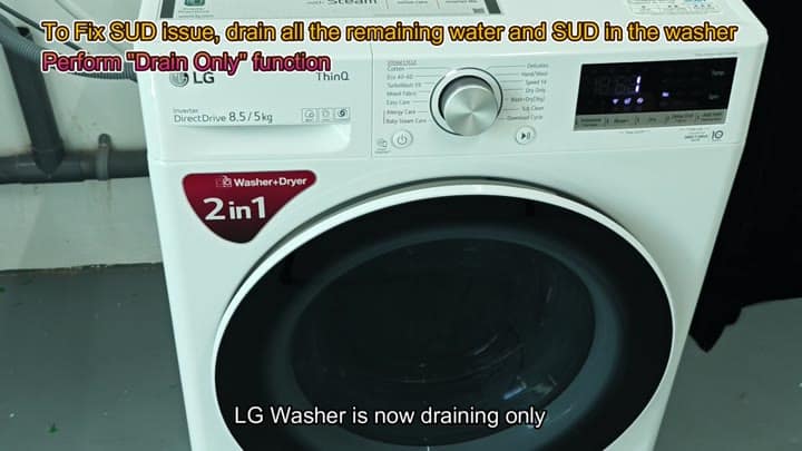 LG washer actively draining suds LG washer actively draining suds