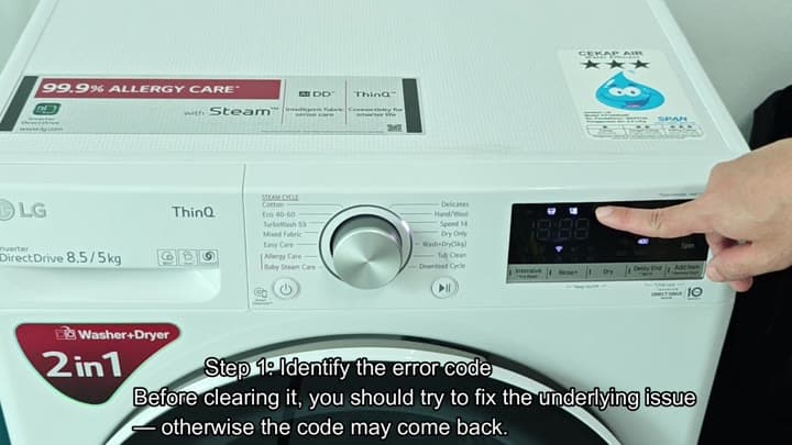 LG washer display showing 1E error LG washer display showing 1E error