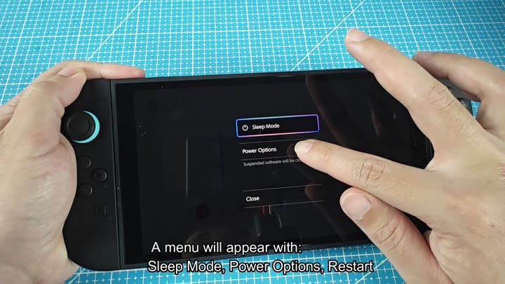 Menu options for sleep and power Menu options for sleep and power