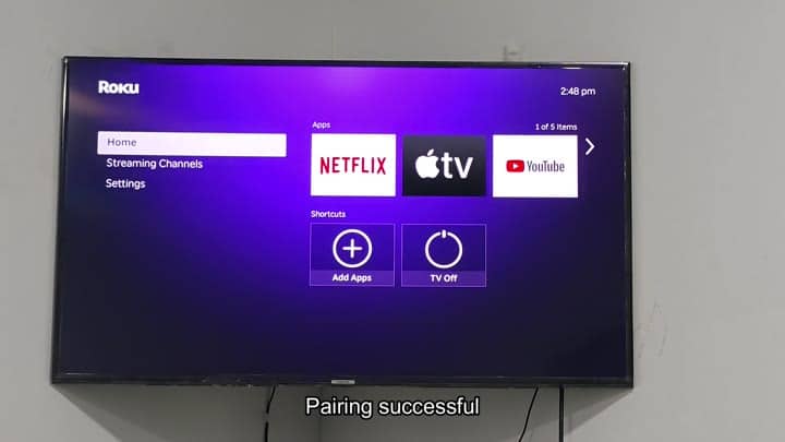 Pairing successful on Roku home screen Pairing successful on Roku home screen