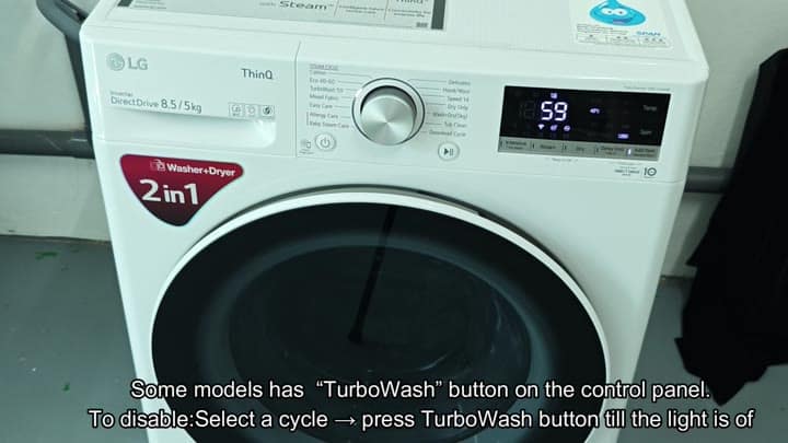 Pressing button to disable TurboWash light Pressing button to disable TurboWash light