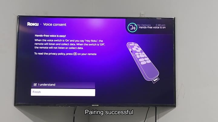 Roku pairing successful on TV screen Roku pairing successful on TV screen