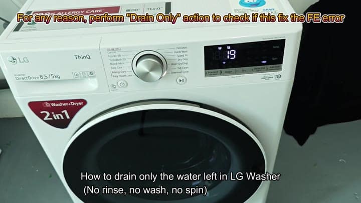 Selecting Drain Only cycle to reset Selecting Drain Only cycle to reset