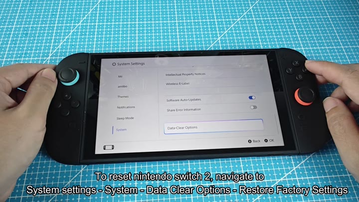 System Settings menu highlighting Data Clear Options System Settings menu highlighting Data Clear Options