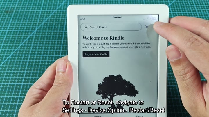 Welcome screen on Kindle device Welcome screen on Kindle device